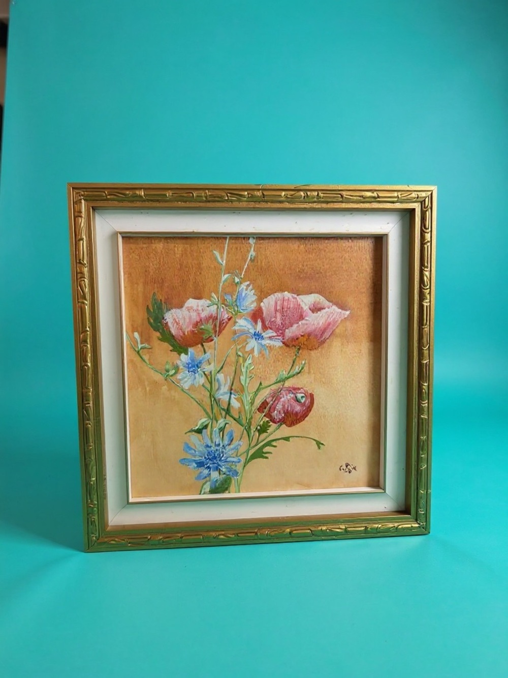 Vintage Floral Watercolor Painting 1984 | Original Wildflower Art Signed GA 84